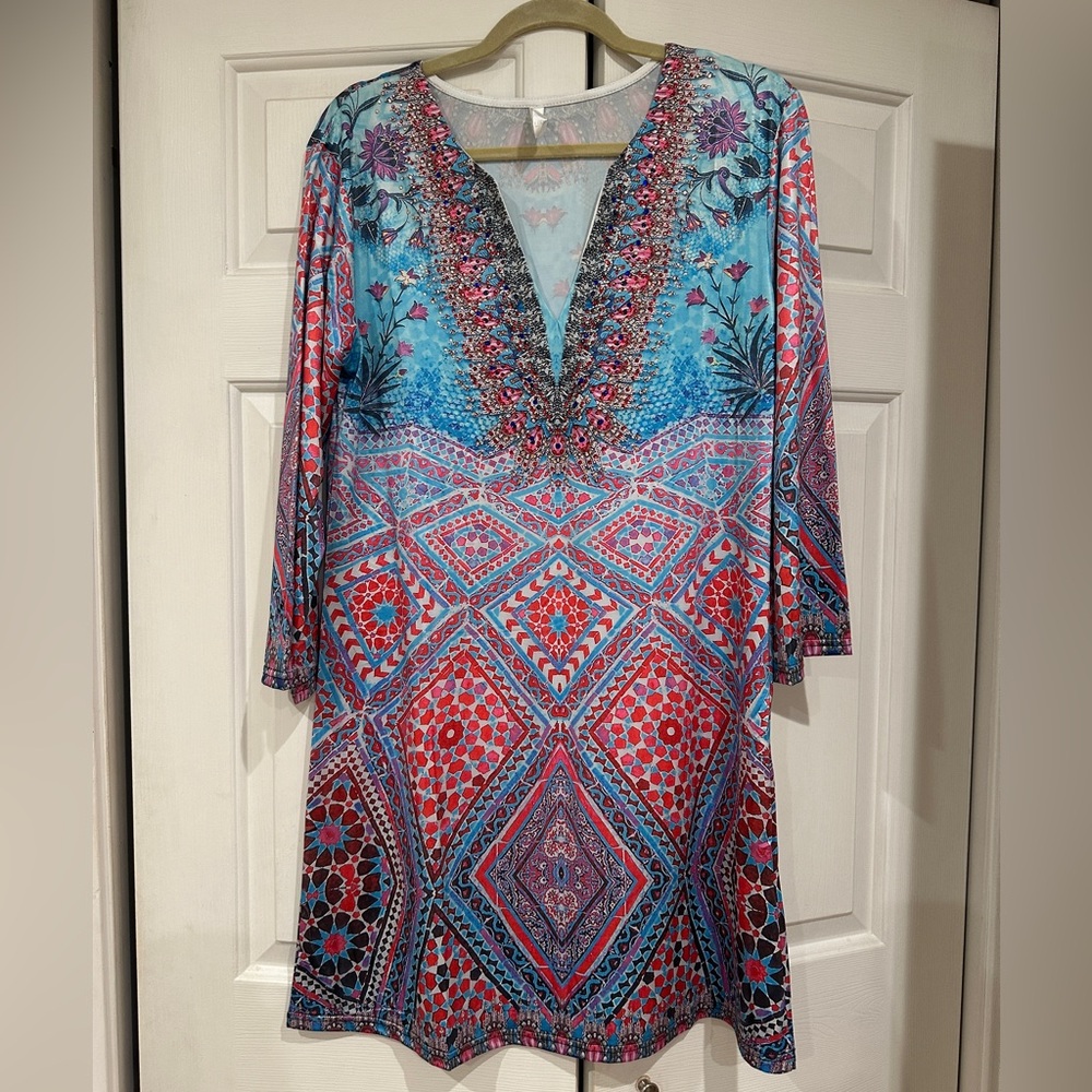 Mosaic Printed Crystal coverup Dress
